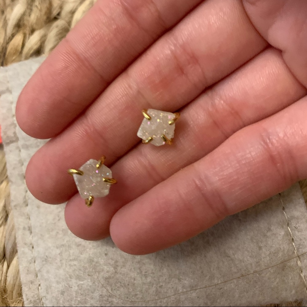 White Sparkly Rock Stud Earrings